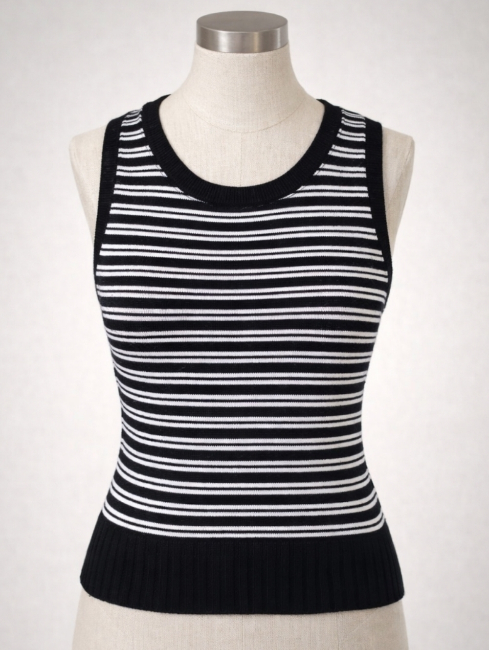 Vintage 90s Y2K Merona Striped Knit Sweater Vest Black White XS